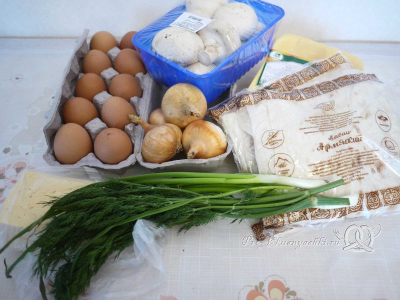 Рулет из лаваша с грибами, яйцом, курицей и сыром - ингредиенты